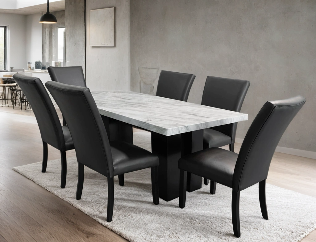 Arden 7-Piece Faux Marble Dining Set | Black