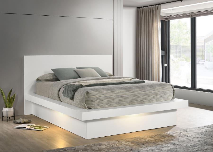 Jessica Wood LED Panel Bed Cream White