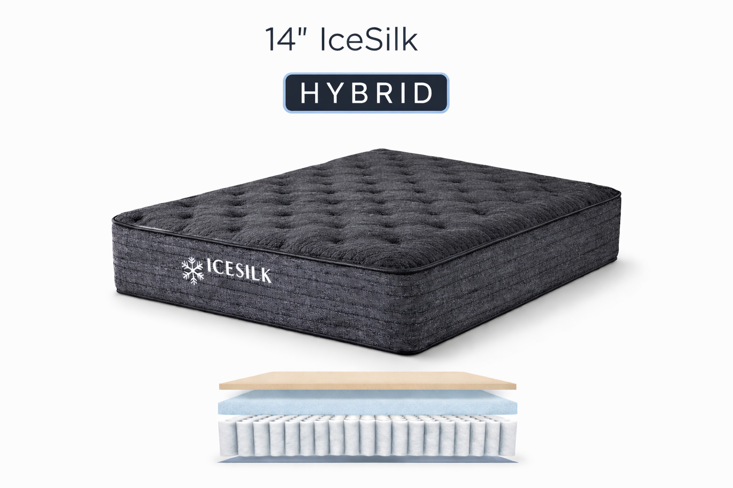 IceSilk Plush Hybrid Mattress – 14" Ultra-Soft Cooling with Pocketed Coil Support