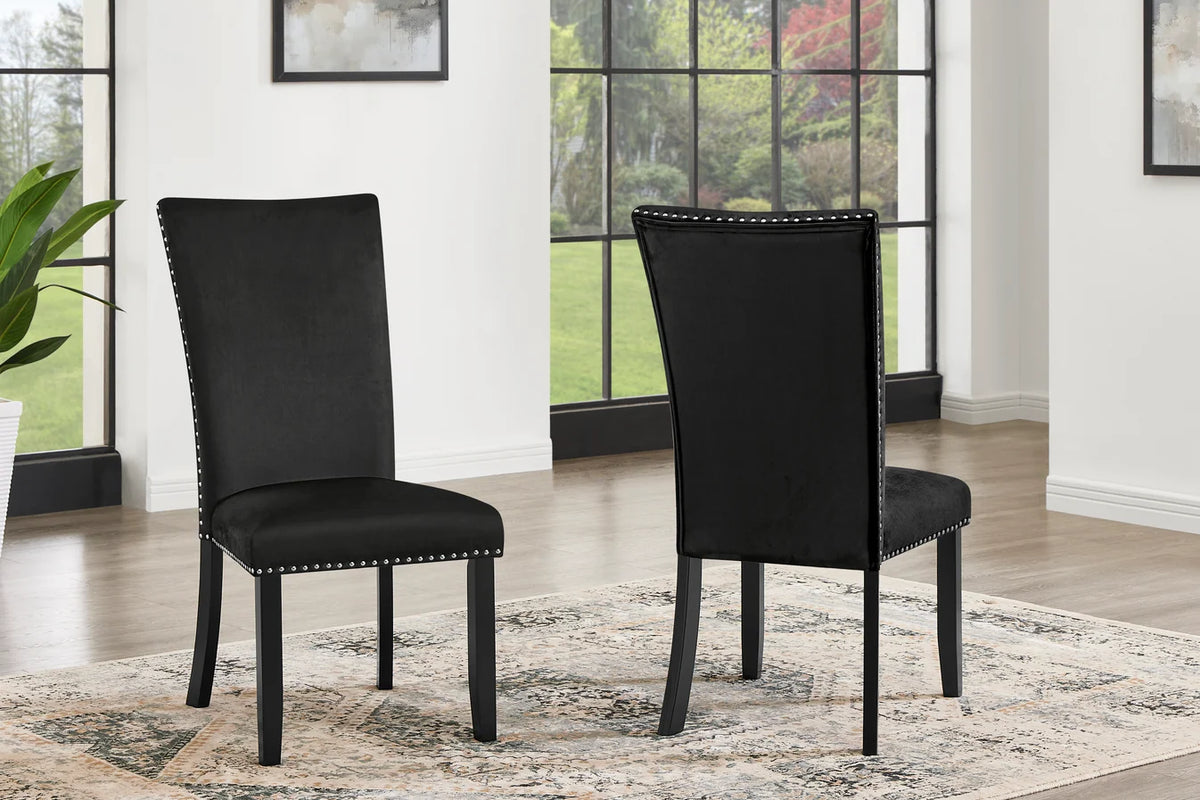 Larry 7-Piece Marble-Look Dining Set | Black & White