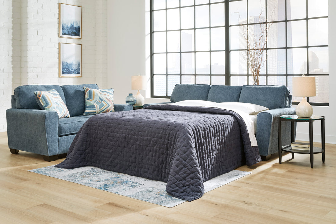 Cashton Blue Queen Sleeper Sofa