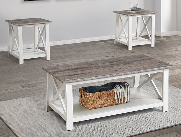4218 Thelma 3-Piece Cocktail Table Set – White & Wood-Look Top