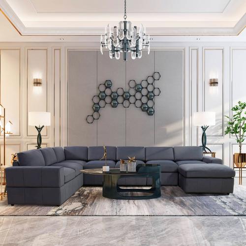 Dark Grey Microfiber 8-Piece Living Room Sofa Set