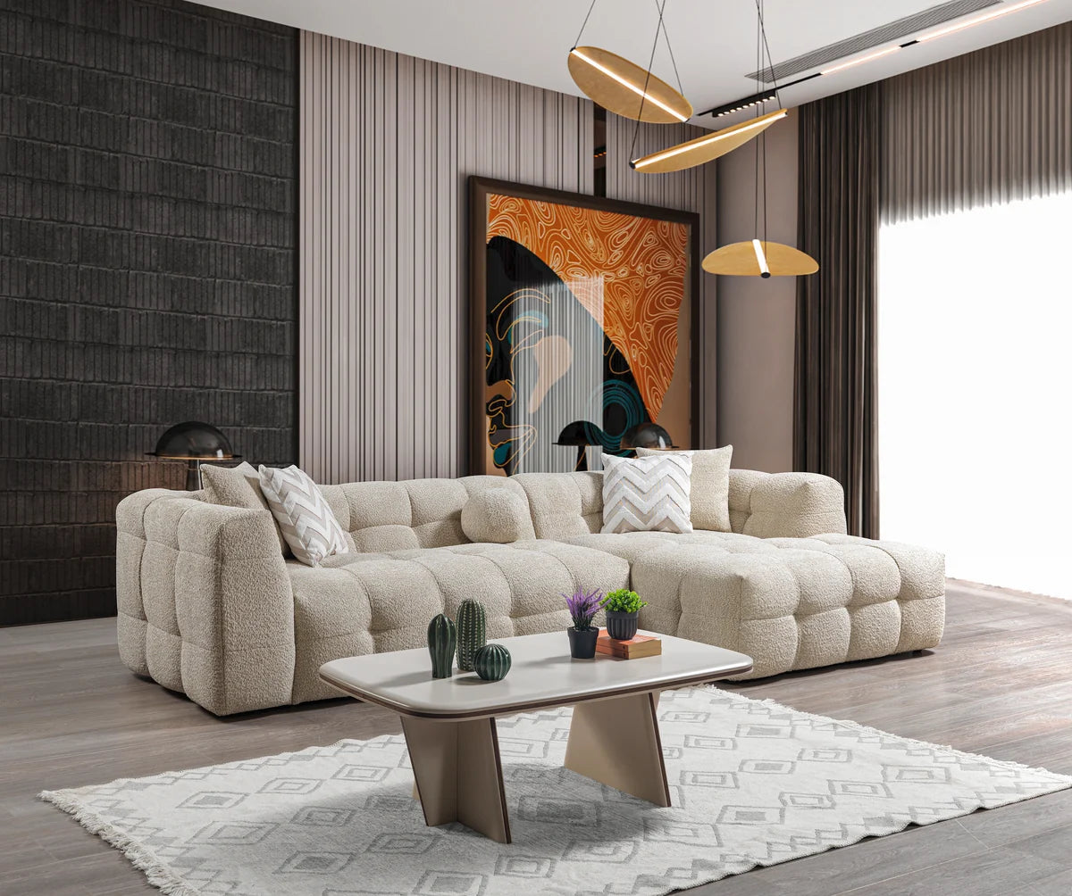 Ivy 110-Inch Tufted Bouclé Sectional | Sand | RAF
