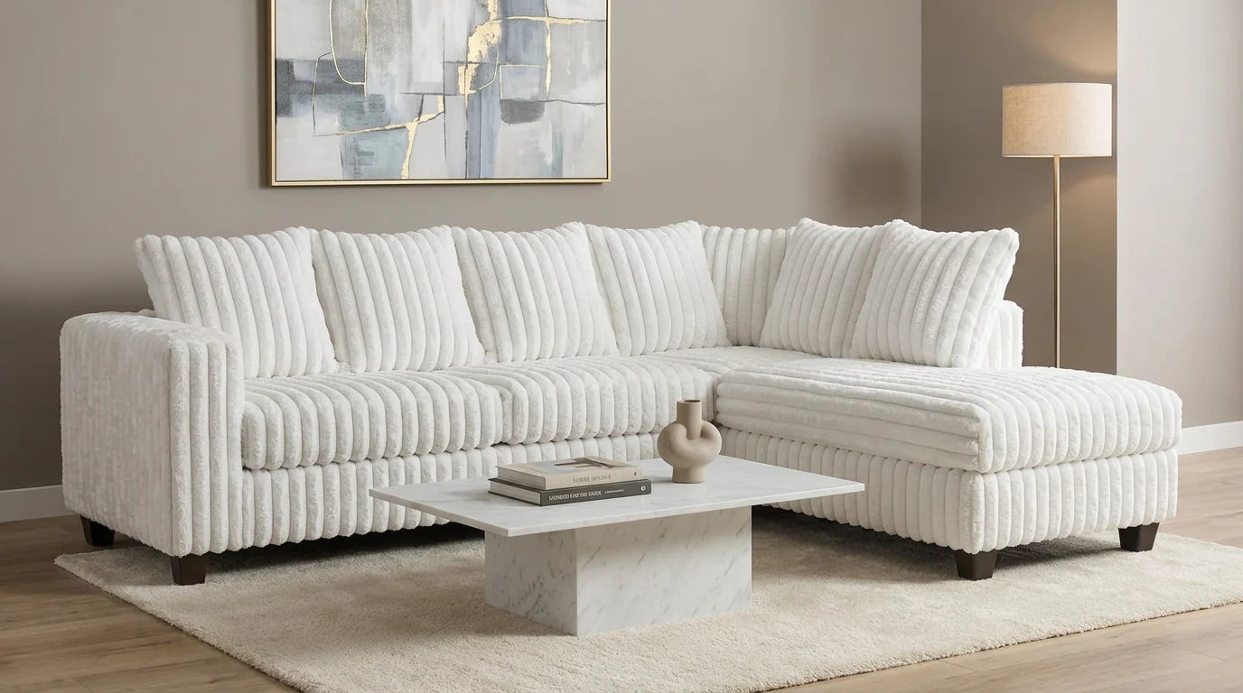 Berlin Sectional | Eggshell | Corduroy Channel-Tufted Chaise