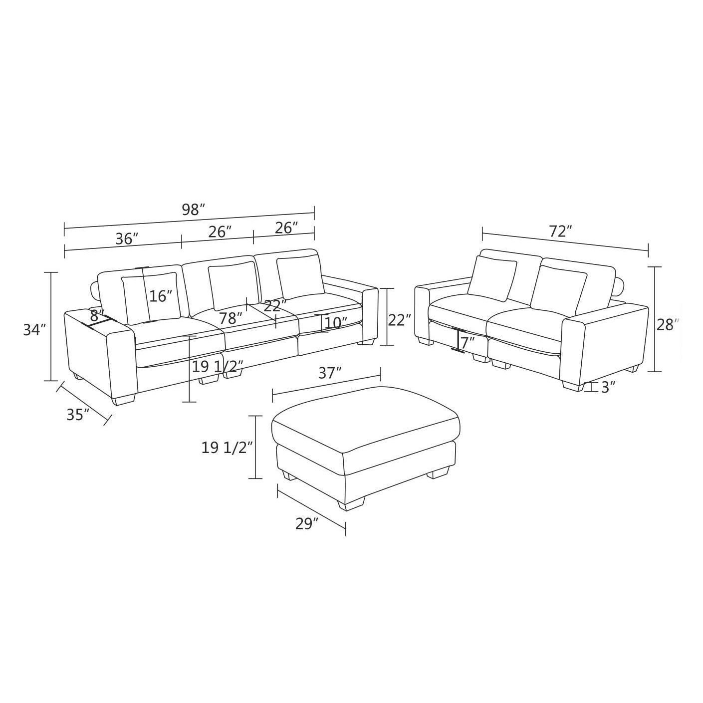 Daryl Corduroy 6-Piece Living Room Sofa Set