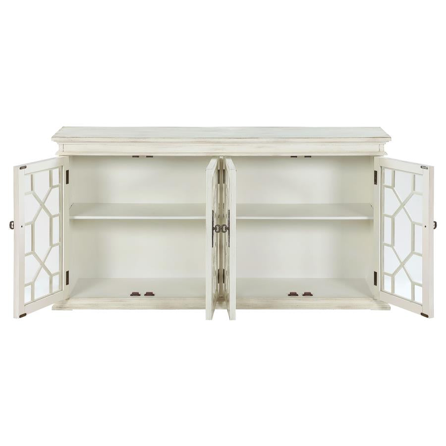 Kiara 4-door Wood Lattice Storage Accent Cabinet White