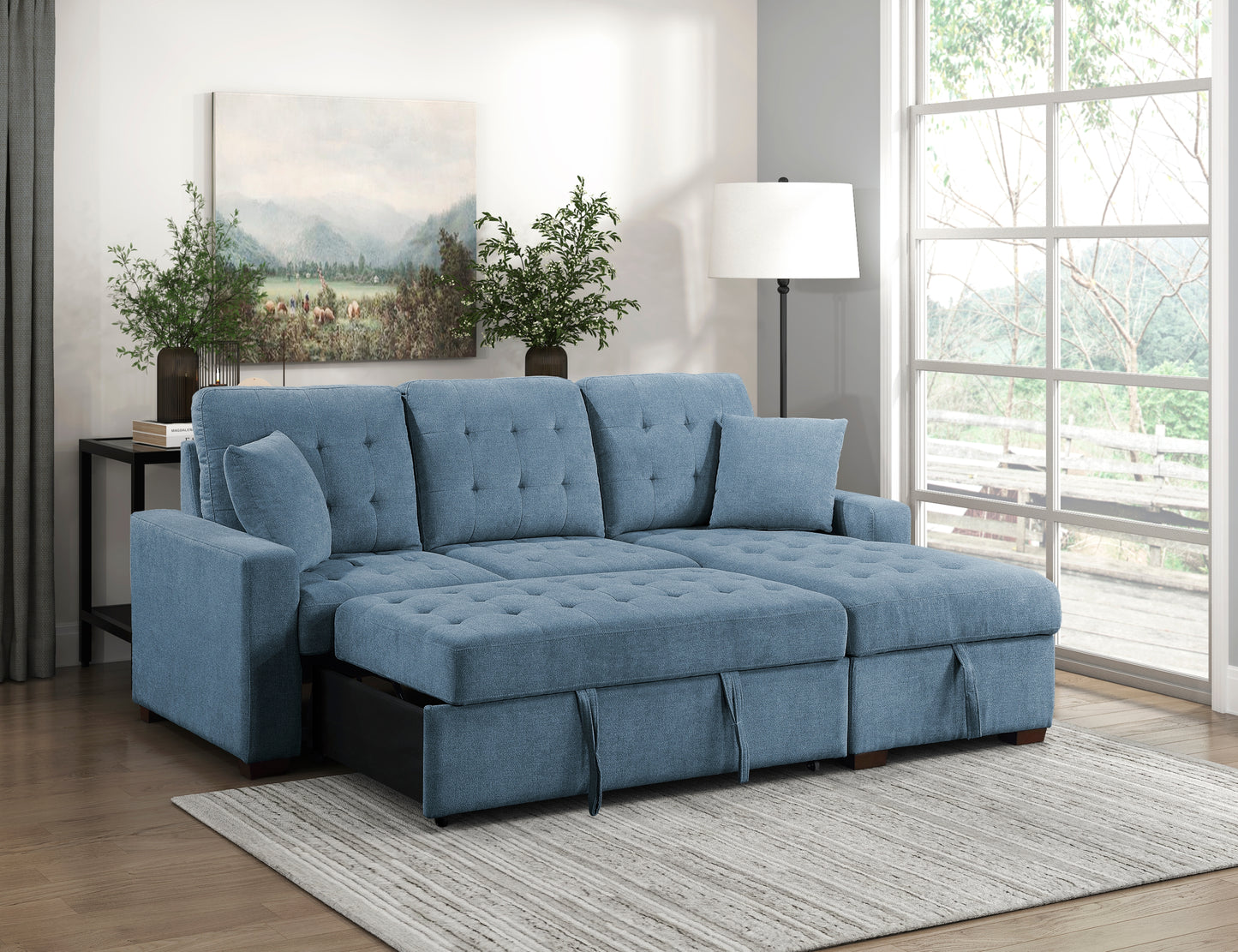 9816BU*2LLRC 2-Piece Sectional with Right Chaise, Pull-out Bed and Hidden Storage