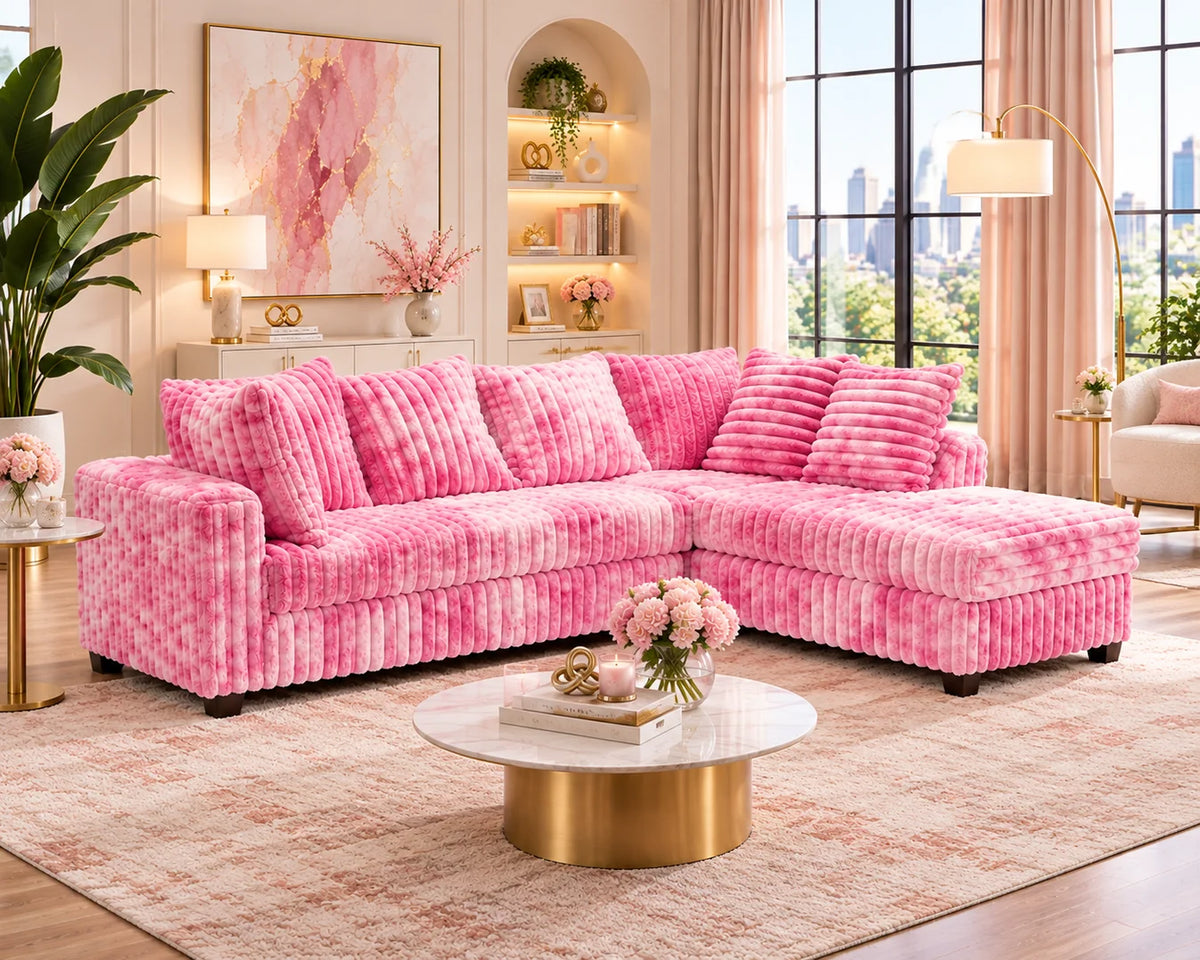 Berlin Ribbed Chaise Sectional | Two-Tone Pink