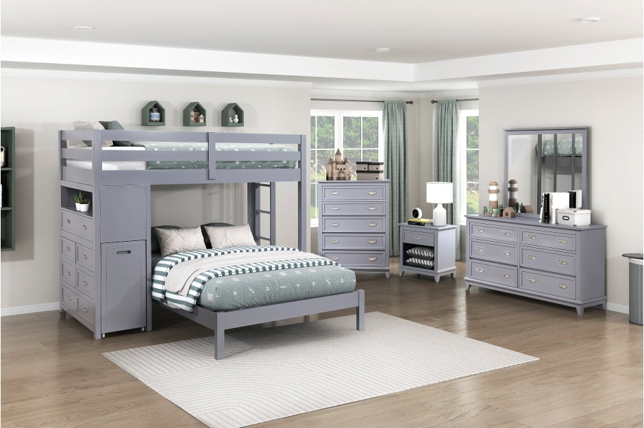 Sloane Twin/Full Loft Bunk Bed with Chest and Hidden Desk