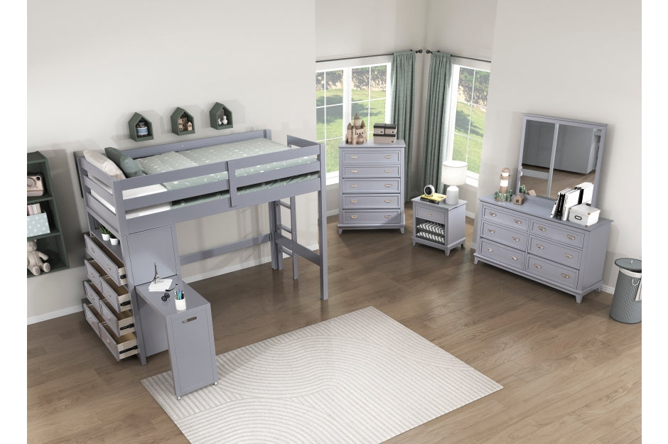 Sloane Twin/Full Loft Bunk Bed with Chest and Hidden Desk