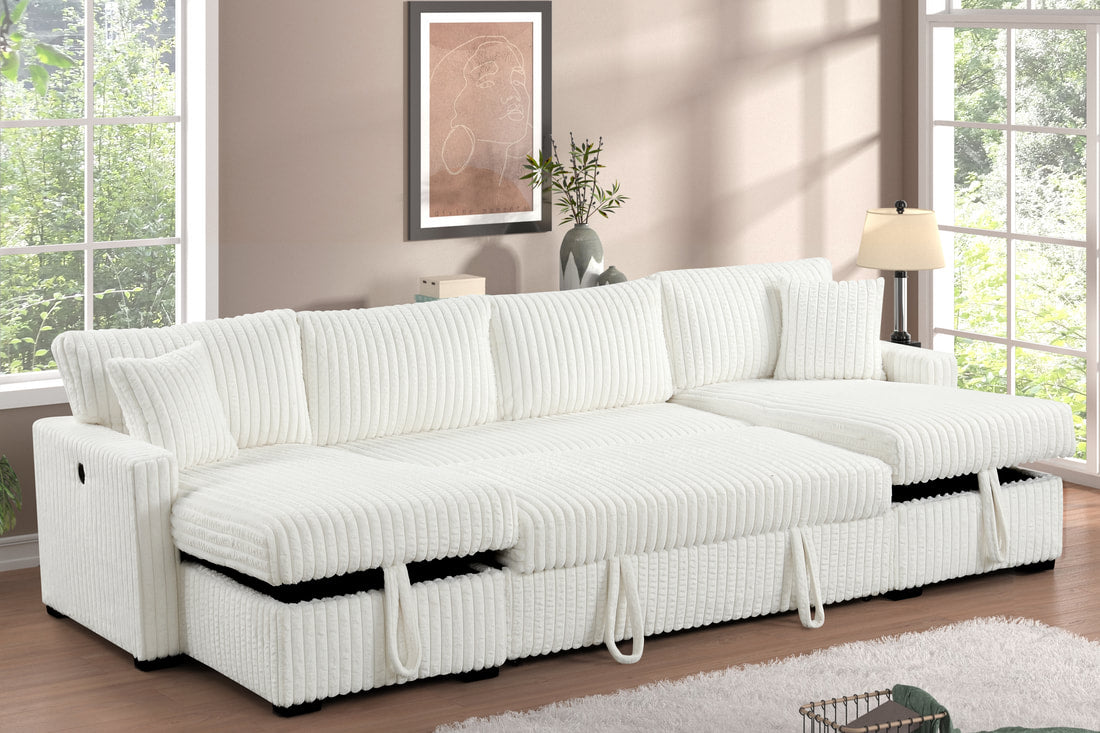 July Beige Double Storage Chaise Sectional with Pull-Out Bed