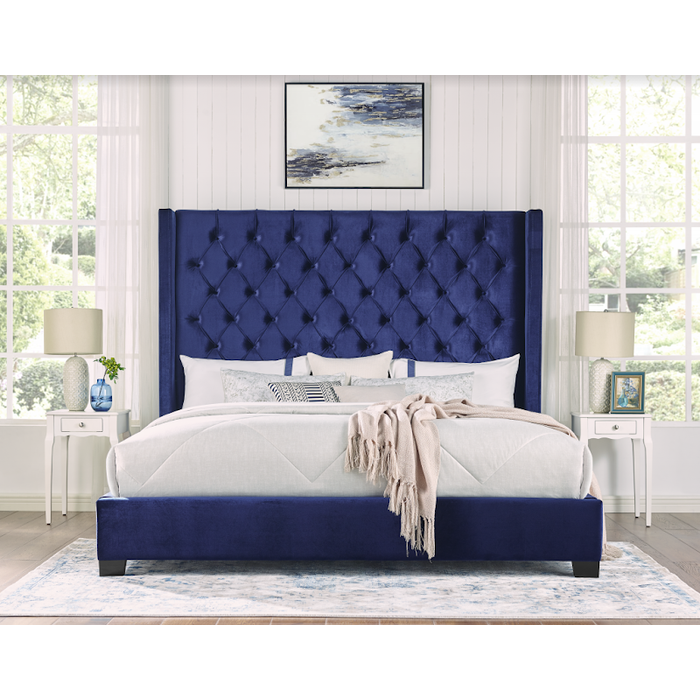 Velour Luxe Queen Bed in Sapphire Blue