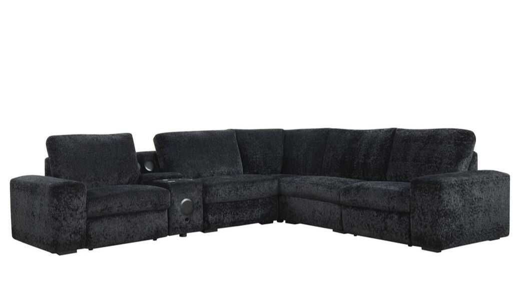 Amelia Black Power Reclining Sectional (w/ Bluetooth Speakers)