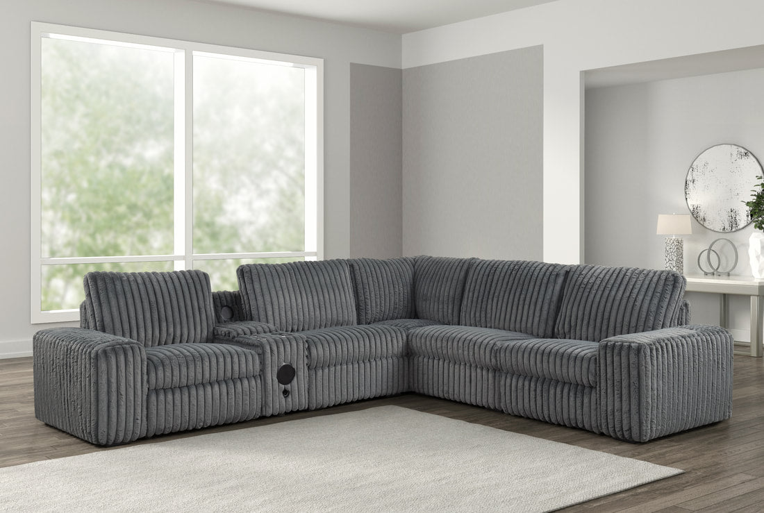 Amelia Charcoal Power Reclining Sectional (w/ Bluetooth Speakers)