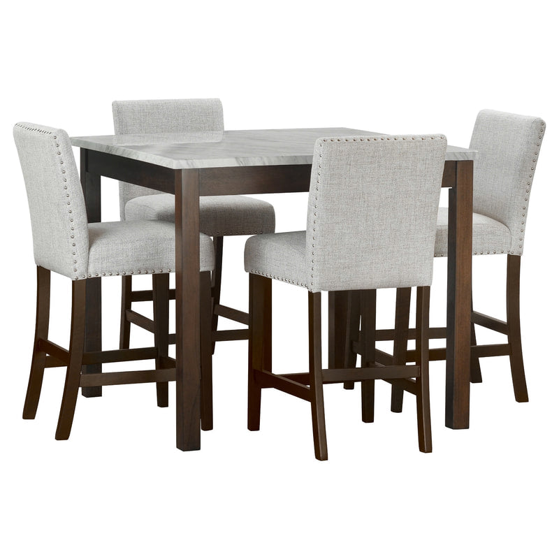 Dior 5-Piece Counter Height Faux Marble Dining Set | Brown & Cream Linen