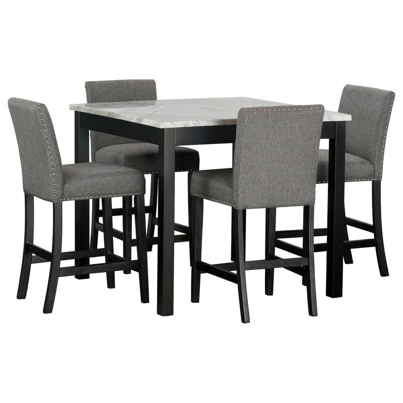 Dior 5-Piece Counter Height Faux Marble Dining Set | Gray Linen