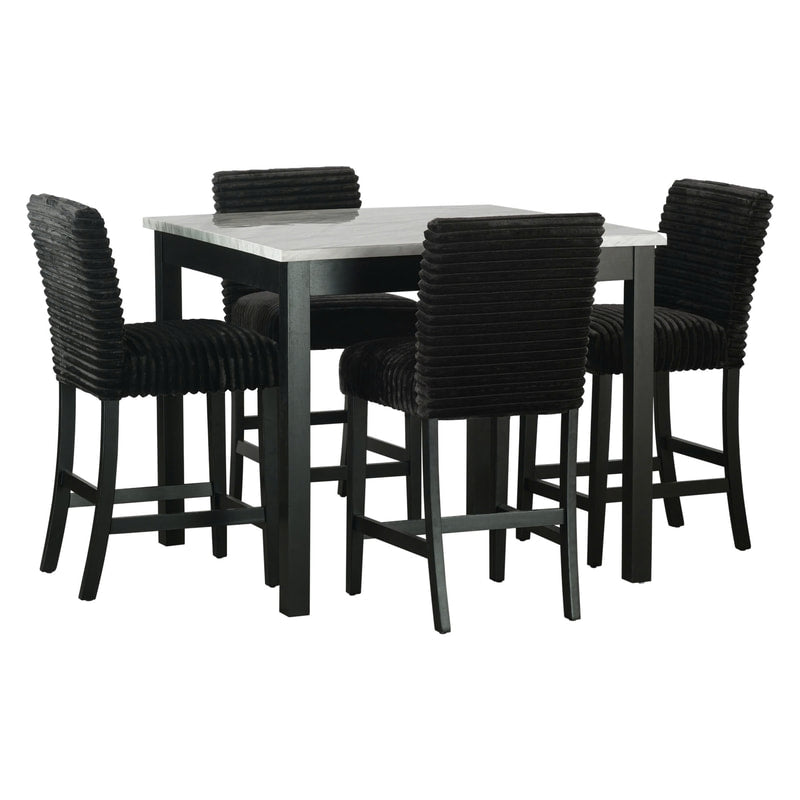 Dior 5-Piece Counter Height Faux Marble Dining Set | Black Cord