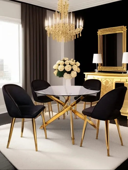 Black & Gold Round Dining 5 Pc