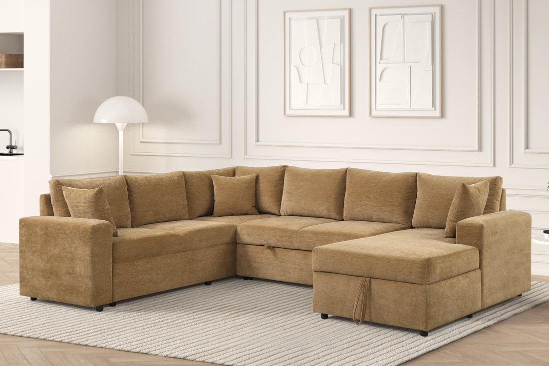 Forever2 Caramel Latte Sleeper Sectional with Storage Chaise
