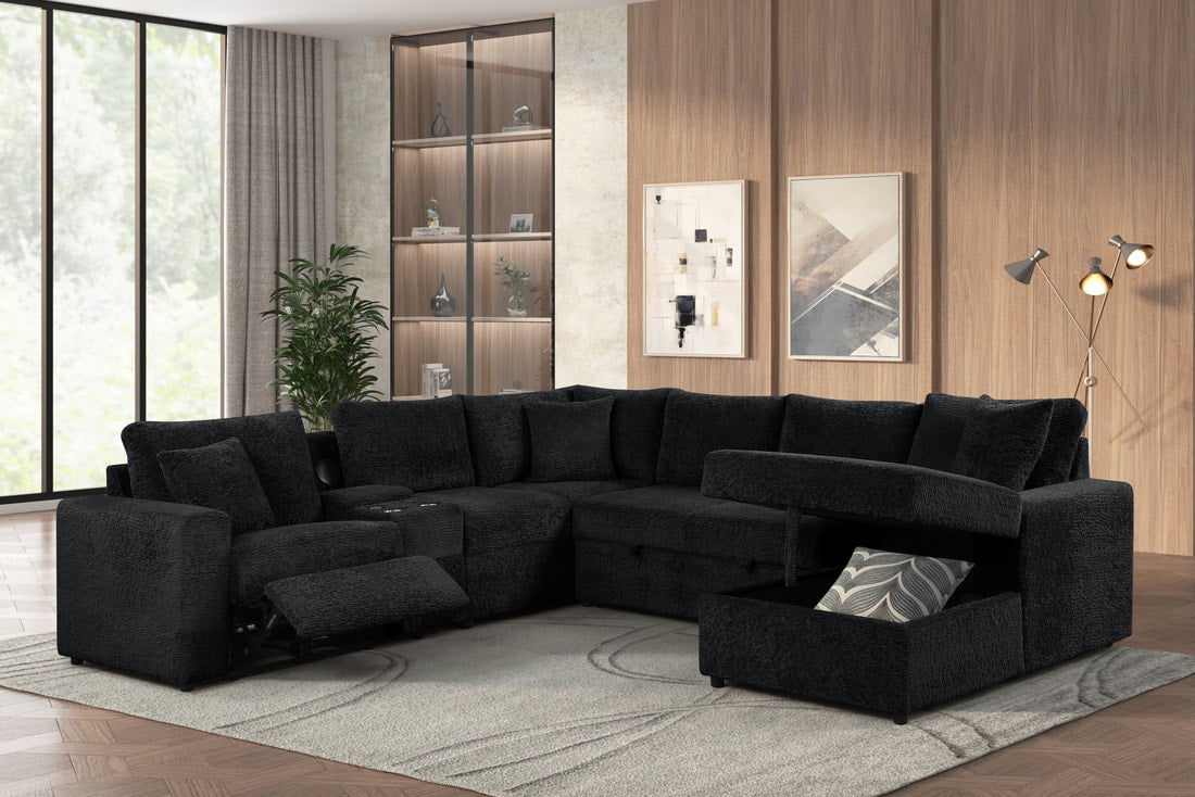 Hunter Sleeper Sectional with Storage, Pull-Out Bed & Bluetooth Speaker | Black