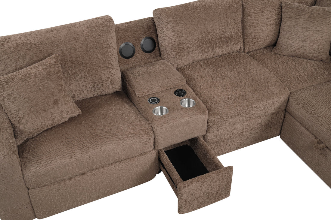 Hunter Sleeper Sectional with Storage, Pull-Out Bed & Bluetooth Speaker | Mocha
