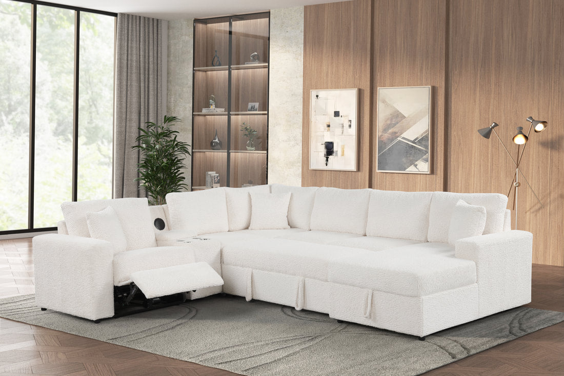 Hunter Sleeper Sectional with Storage, Pull-Out Bed & Bluetooth Speaker | White