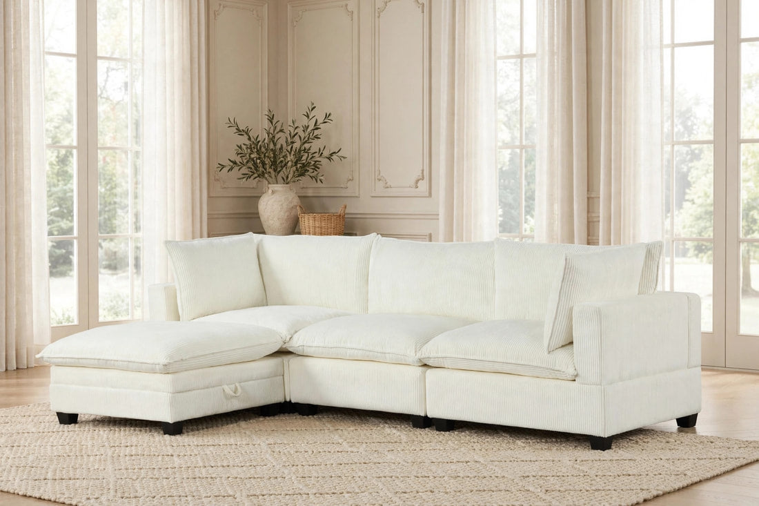 Alder Thin Corduroy Modular Sectional | Ivory