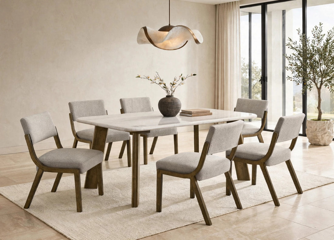 Parker10 7-Piece Genuine Marble Dining Set | Brown