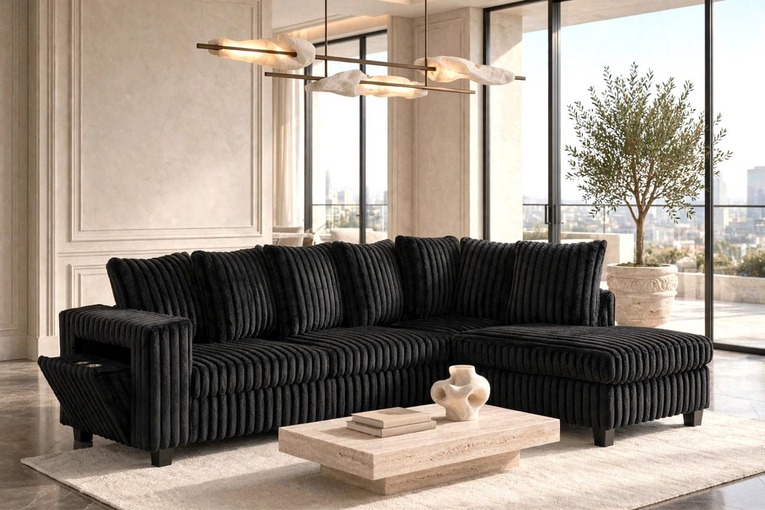 Marlow Reversible Sectional with USB Charging & Cupholders | Black