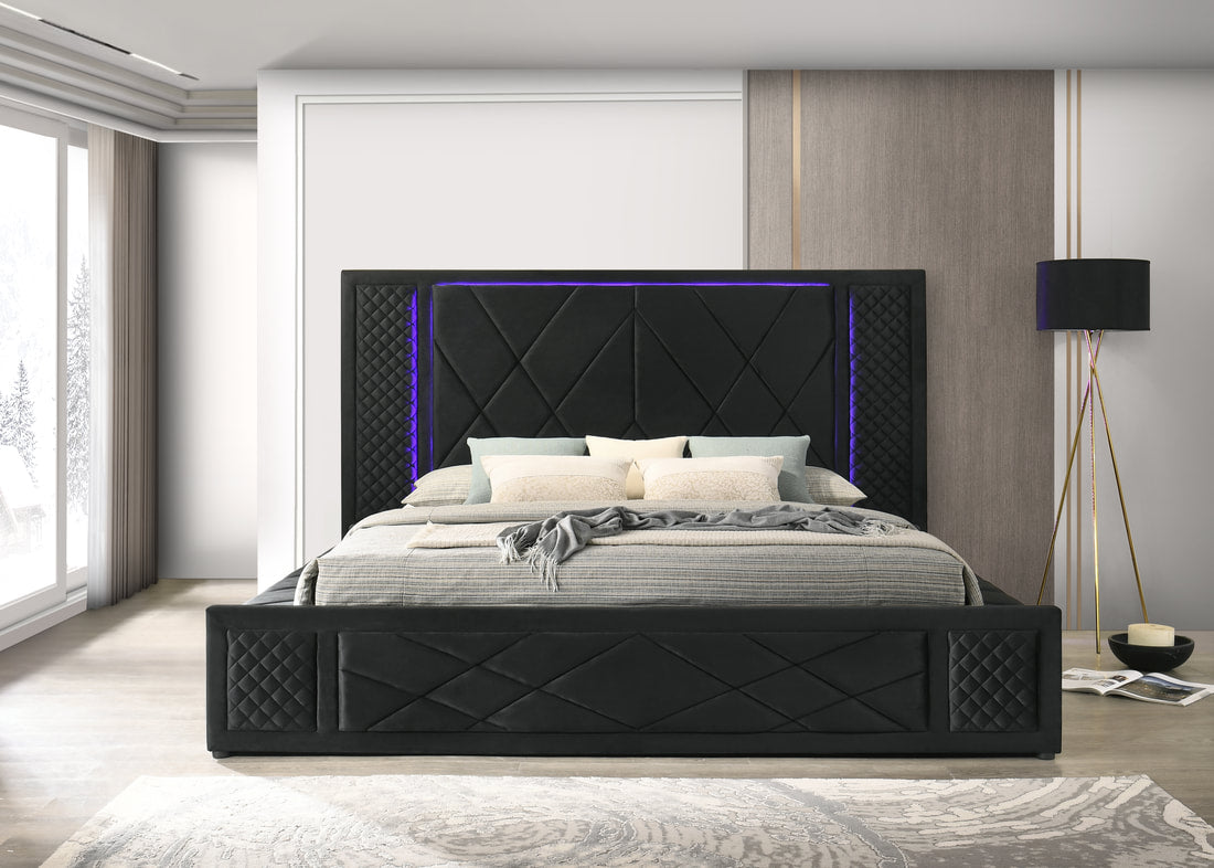 Lorenzo Black Platform Bed (w/ LED LIGHTS & BLUETOOTH SPEAKERS