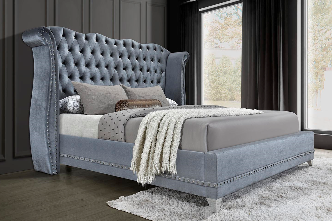 The Luxor Velvet Platform Bed – Gray