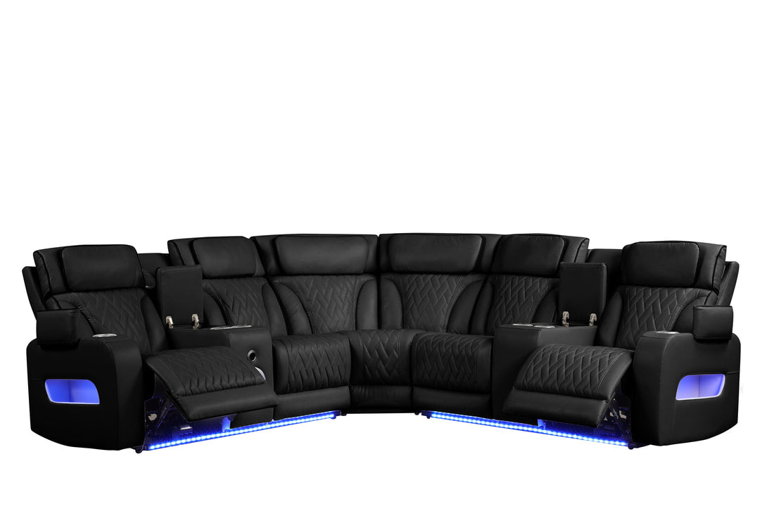 Spain Black Power Reclining Sectional (Power Headrests)(eta 10/10)