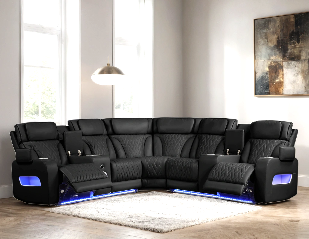 Spain Black Power Reclining Sectional (Power Headrests)(eta 10/10)