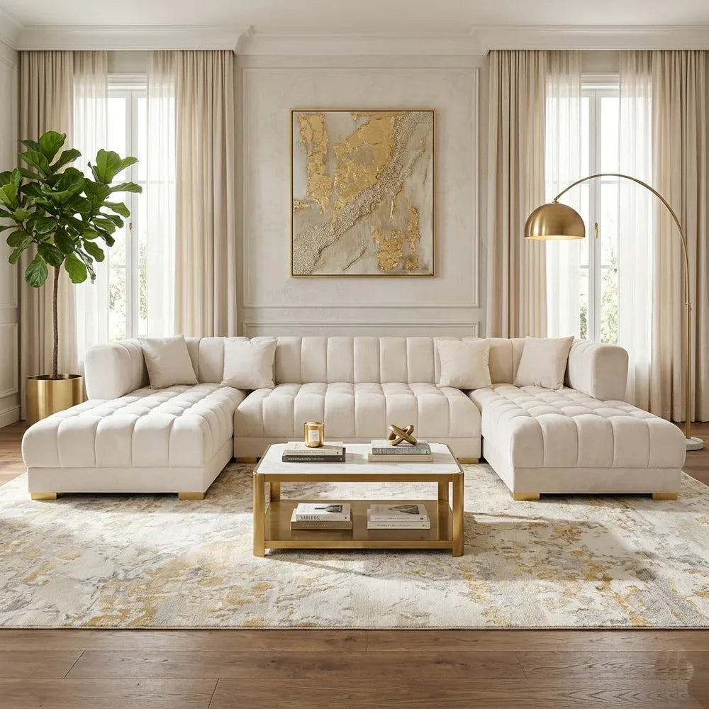Jayla Ivory Velvet Double-Chaise Sectional – 141.7"