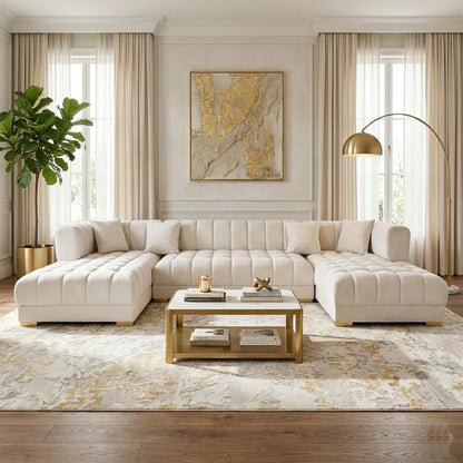 Jayla Ivory Velvet Double-Chaise Sectional – 141.7"