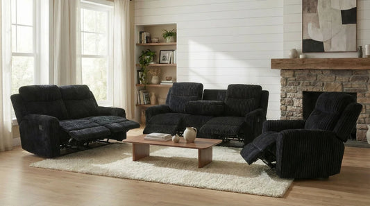 Grace 3-Piece Black Corduroy Reclining Living Room Set