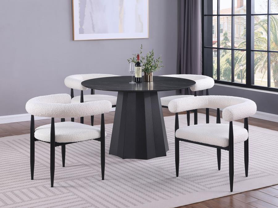 Juego de mesa de comedor Camden de 5 piezas con superficie redonda de imitación de mármol, color negro