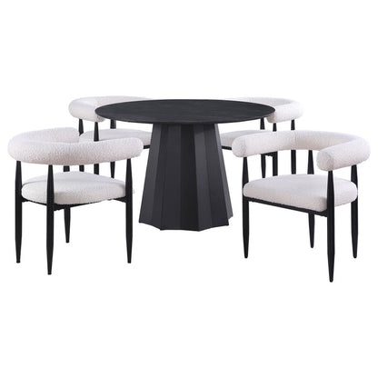 Juego de mesa de comedor Camden de 5 piezas con superficie redonda de imitación de mármol, color negro