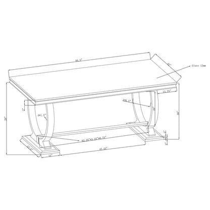 Mesa de comedor rectangular de 5 piezas con tapa de vidrio Antoine