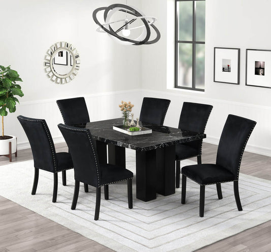 Arden Onyx 7-Piece Faux Marble Dining Set | Black Velvet