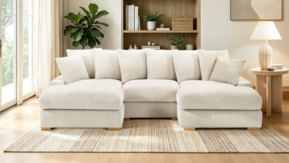 Azura Cream Corduroy Modular Sectional with USB & USB-C Charging