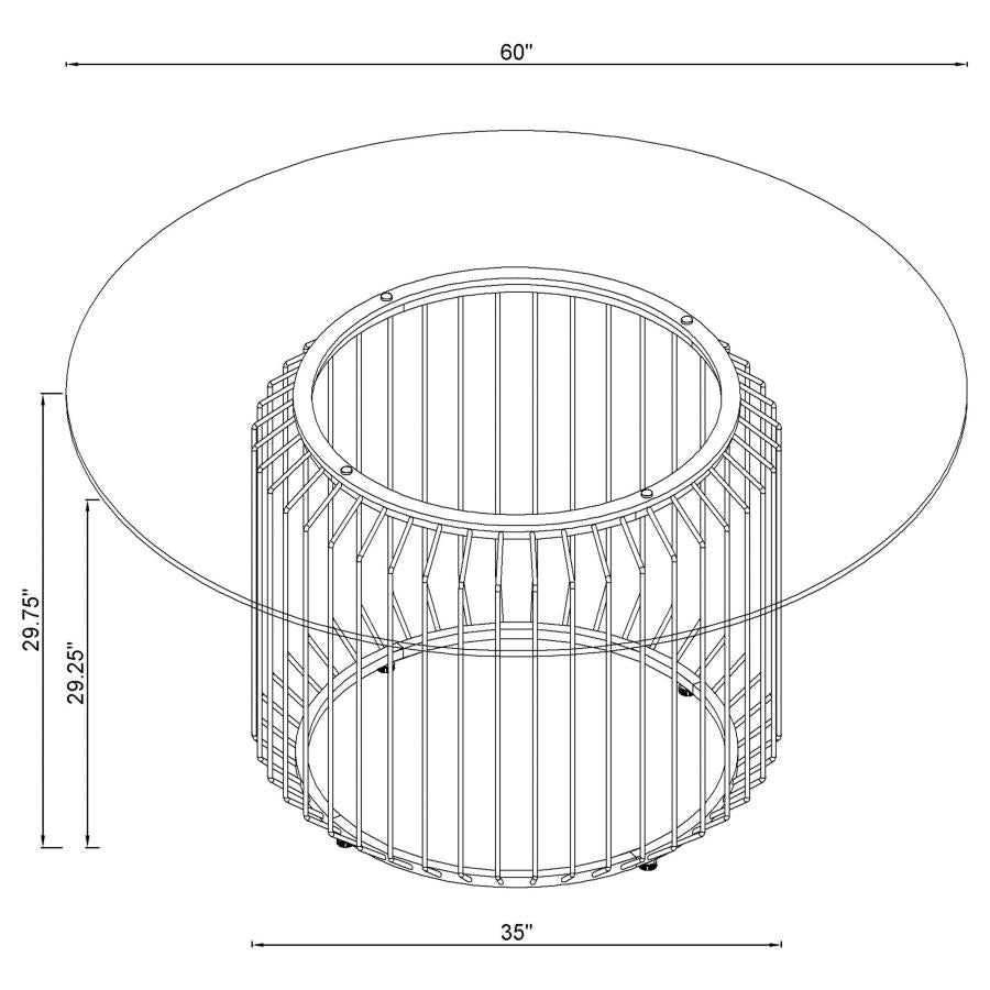 Mesa de comedor redonda de metal cromado Veena de 60 pulgadas con tapa de vidrio