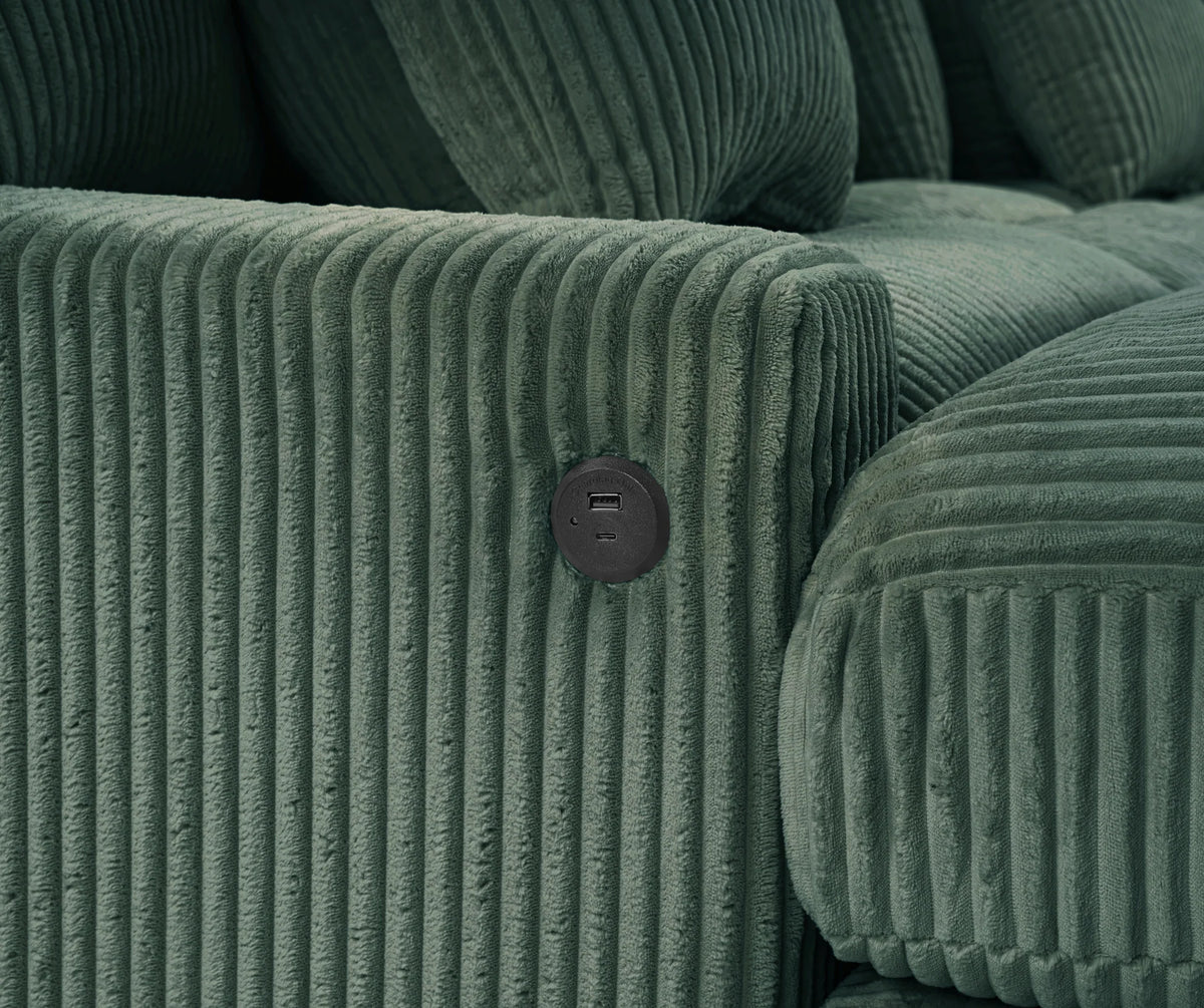 Azura Olive Corduroy Modular Sectional with USB & USB-C Charging