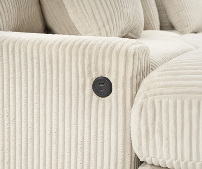Azura Cream Corduroy Modular Sectional with USB & USB-C Charging