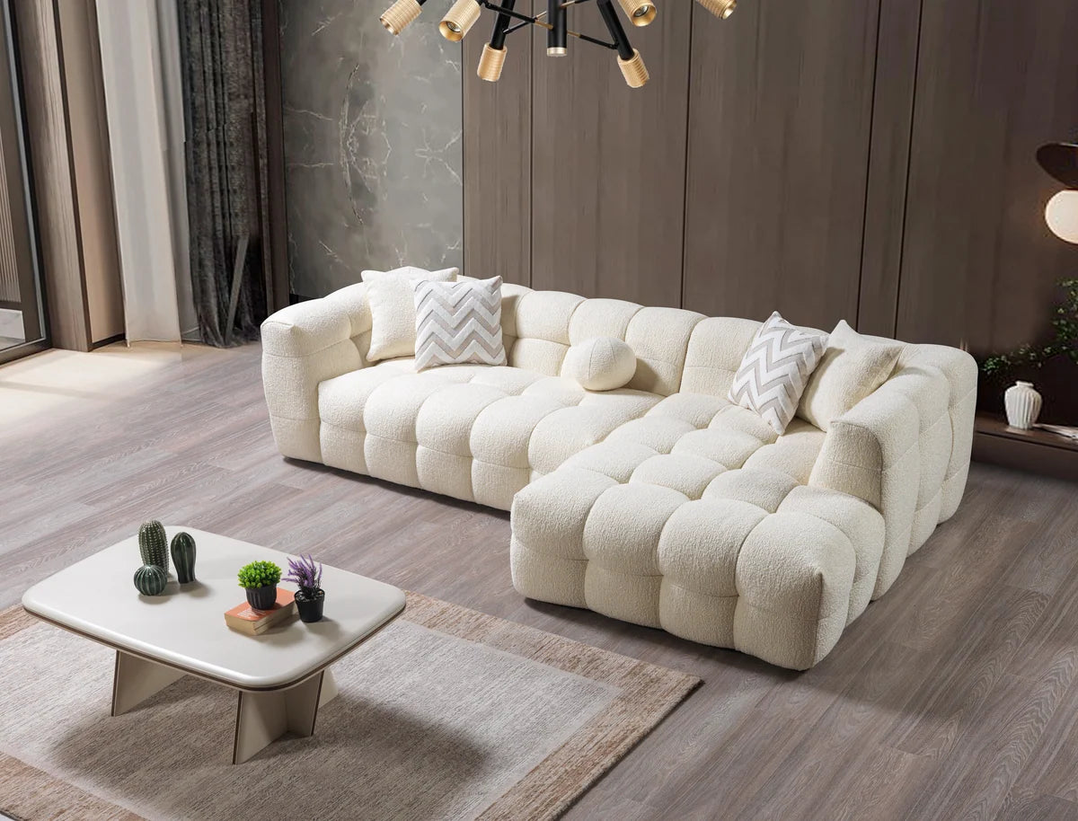 Ivy 110-Inch Tufted Bouclé Sectional | Ivory | RAF