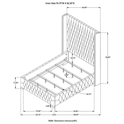 Cama King con respaldo alto tapizada en gris de Rocori