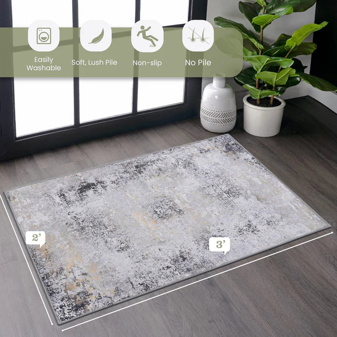 Maval Gray & Gold Washable Area Rug