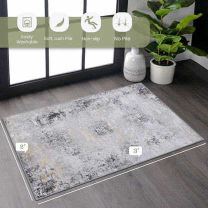 Maval Gray & Gold Washable Area Rug