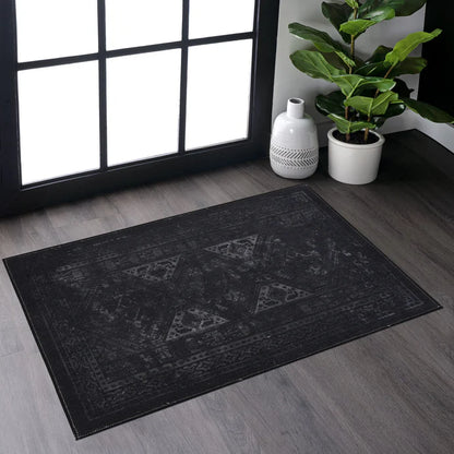 Maval Black & Gray Washable Area Rug